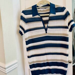 L’Etoile Sport striped open-knit polo top